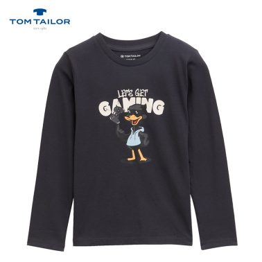 Детска блуза с дълъг ръкав Tom Tailor с щампа на геймър герой в тъмно сиво