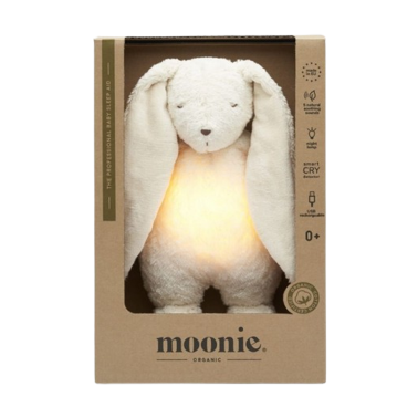 MOONIE ORGANIC 2.0: Приятелче за спокоен сън от органичен памук с нощна лампа и успокояващи звуци - ЗАЙО "POLAR"